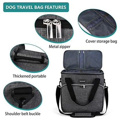 BAGLHER Dog Travel Bag, Pet Travel Bag (ALL Pet Travel Supplies), With 2 Pet Food Containers and 2 Collapsible Silicone Bowls; Essential Kits for Pet Travel Grey - color: Grey, size: Medium