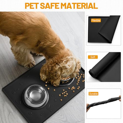 Hubulk Dog Feeding Mat,100% Waterproof Food Grade Silicone Pet Food and Water Bowl Placemat,Dishwasher, High Raised Edge to Prevent Spills,Nonslip Tray to Stop Messes on Floor（28"x18"x0.8", Black） - color: Black, size: 28"l X 18"w