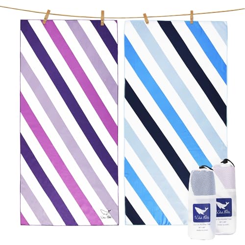 Whale Flotilla 2 Pack Large Quick Dry Beach Towel (30"x60"), Microfiber Sand-Free Beach Towel Set, Super Absorbent Compact Pool Travel Accessories, Blue and Purple - color: Blue/Purple, size: 60.00" x 30.00"