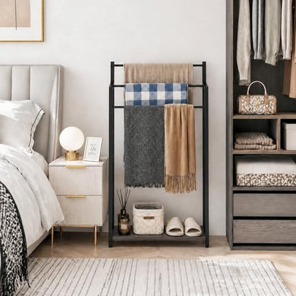 Freestanding Towel Rack, 3 Tier Blanket Ladder Stand with Oak Grey Wooden Shelf for Bathroom Living Room (31.5" H x 16.9" W x7.9 D) - color: Oak Grey, size: 31.5"H x 16.9"W x7.9"D