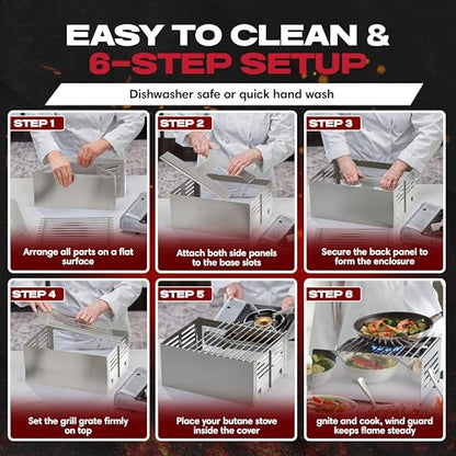 Chef Master Butane Stove Cover - Premium Stainless Steel Universal Fit - Any Standard Size Camping Stove - Portable Screen & Camping Wind Blocker - Camp Essentials for Outdoor & Indoor Cooking 90217 - size: Stainless Steel