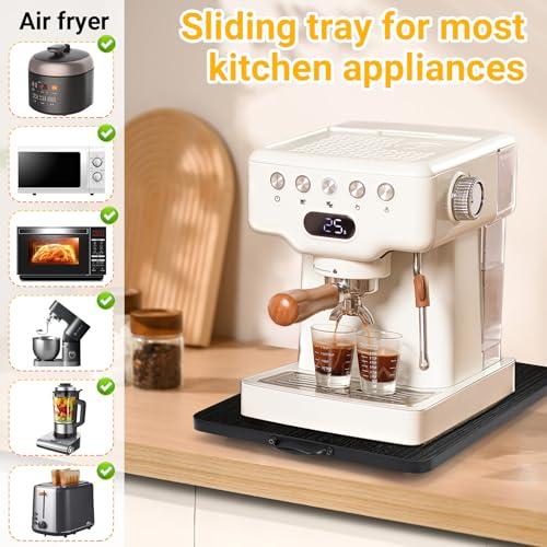 Sliding Tray for Coffee Maker, 360° Rotating Appliance Slider for Kitchen Appliances, Wooden Sliding Tray Suitable for Kitchen Countertops and Kitchen Appliances(Black, Large) - color: Black