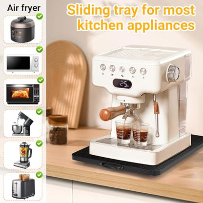 Sliding Tray for Coffee Maker, 360° Rotating Appliance Slider for Kitchen Appliances, Wooden Sliding Tray Suitable for Kitchen Countertops and Kitchen Appliances(Black, Large) - color: Black