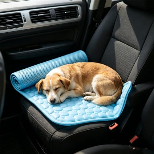 Dog Cooling Mat, Self Cooling Dog Mat Pet Pad, Protect Your Dogs from Overheating with Continuous Heat Conduction, Washable Portable Foldables for Large & Small Pet (Gray, Medium)