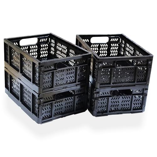 4-Pack Plastic Storage Crates,20L Foldable Baskets,Collapsible Crates, Storage Baskets and Bins for Toys, Home Storage, Office Products, Gifts(Black) - color: Black-4P