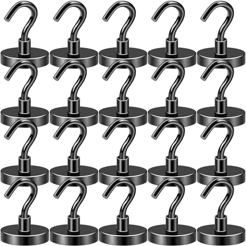 DIYMAG Black Magnetic Hooks, 120 LB Heavy Duty Strong Magnet with Hook, Rare Earth Neodymium Magnets for Hanging, Magnetics Hanger for Curtain, Home, Kitchen, Workplace, 20 Packs - color: Black, size: 1.26in