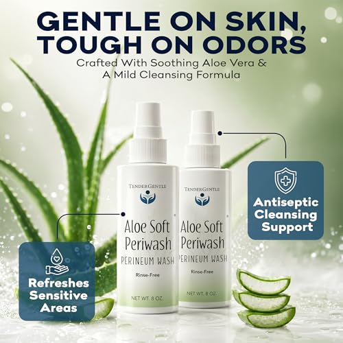 Aloe Soft Perineal Spray - Pack of 2 8 oz Rinse Free Perineum Wash - Cleanses and Soothes - Made with Aloe Vera Extract - size: 2 Count