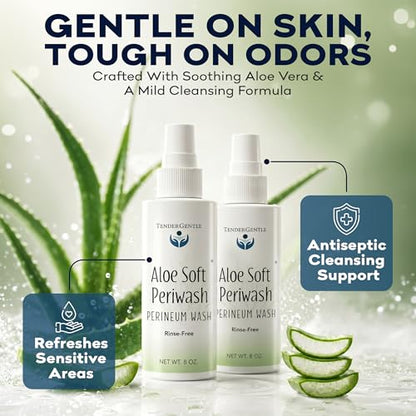 Aloe Soft Perineal Spray - Pack of 2 8 oz Rinse Free Perineum Wash - Cleanses and Soothes - Made with Aloe Vera Extract - size: 2 Count