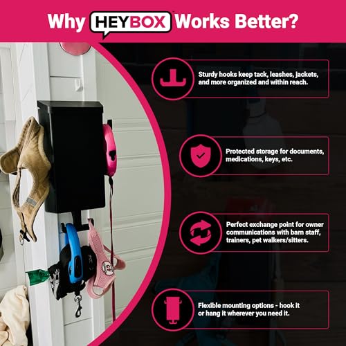 Pet Organizer Wall Mount with Hooks – Dog & Cat Leash Holder, Collar Storage, Kennel & Stable Supply Box – Made in USA