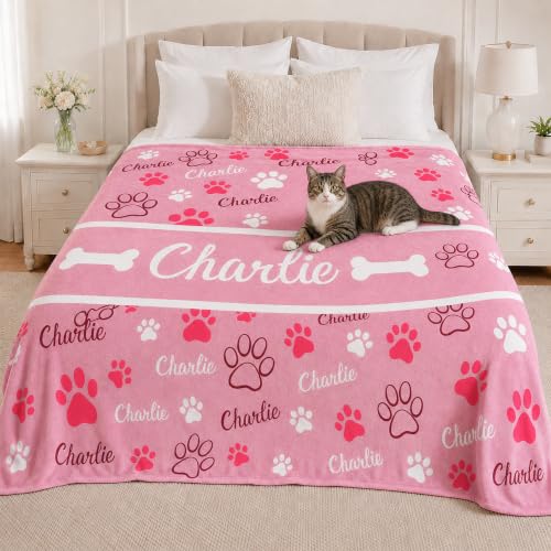 Personalized Dog Blanket, Customized Pet Blankets with Name Picture, Throw Blanket for Small Medium Large Dog Puppy Cat (E-Pink) - color: A-pink-1