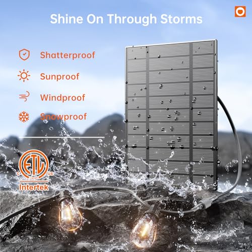 addlon 120FT(114+6) Solar String Lights Outdoor, Waterproof Solar Powered Outside Lights with Remote & USB Port, ST38 LED Shatterproof Bulbs, Dimmable Solar Light for Camping Backyard Porch - size: 120FT