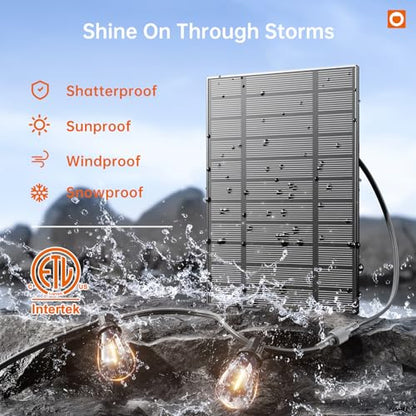 addlon 120FT(114+6) Solar String Lights Outdoor, Waterproof Solar Powered Outside Lights with Remote & USB Port, ST38 LED Shatterproof Bulbs, Dimmable Solar Light for Camping Backyard Porch - size: 120FT