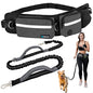 PetAmi Hands Free Dog Leash, Dog Running Leash Belt Bag for Walking, Jogging, Dog Waist Double Zipper Pouch with Poop Bag Dispenser, Dual Padded Handles Reflective Bungee Leash, Single (Charcoal Grey) - color: Charcoal Grey, size: 1 Leash