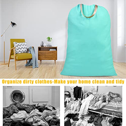 Cotton Canvas Laundry Bag with Handles & Drawstring Straps, Heavy Duty Extra Large Laundry Bags for Laundromat and Household, 25.5x34 Inch, Lake Blue - color: Lake Blue