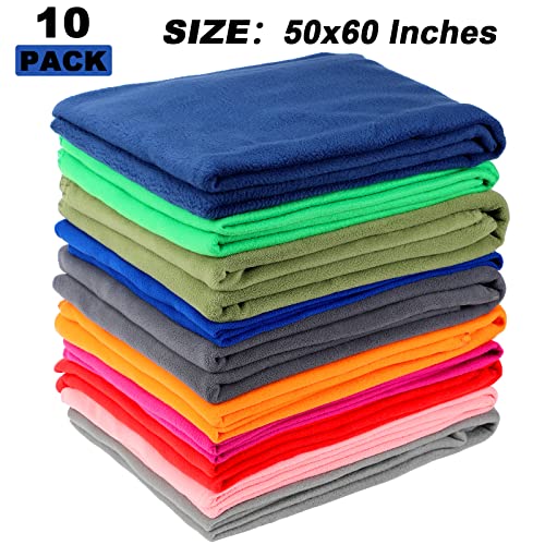 Oudain 10 Pcs Fleece Blanket Bulk 50 x 60 Inch Soft Lightweight Travel Throw Solid Colors Fleece Airplane Blanket for Pet Bed Couch Sofa Home Office Wedding Gifts Travel Camping
