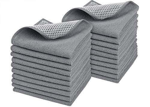 SINLAND Microfiber Dish Cloth Dish Rags for Washing Dishes Best Kitchen Cloths Cleaning Cloths with Poly Scour Side 12Inchx12Inch 20Pack Grey - color: Grey, size: 12inchx12inch 20pack