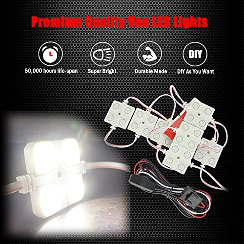 Ampper 12V 40 LEDs Interior Van Light Kits, LED Ceiling Lights with Simplified Harness Switch Fuse for Van RV Boats Caravans Trailers and More (10 Modules, White) - size: 40 LEDs