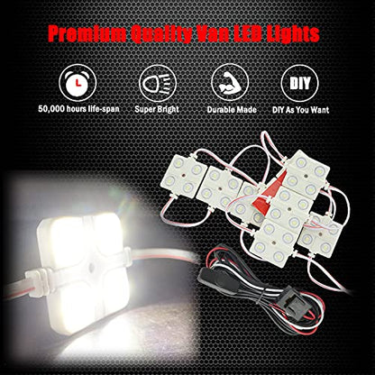 Ampper 12V 40 LEDs Interior Van Light Kits, LED Ceiling Lights with Simplified Harness Switch Fuse for Van RV Boats Caravans Trailers and More (10 Modules, White) - size: 40 LEDs