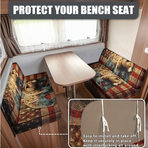 Bear American Flag Print RV Dinette Cushion Covers Wear-Resistan Camper Seat Covers Dinette Booth with Pillowcase, RV Couch Protector Include 1 Backrest Cover and 1 Bench Cover - color: Bear American Flag