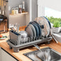 SanDream Small Dish Drying Rack with Removable Utensil Holder & Anti-Scratch Base - Stainless Steel Dish Rack, Dish Drying Rack with Drainage & Space Saving Design for Kitchen Counter, Gray - color: Gray