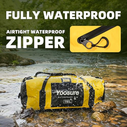 Airtight Zipper Waterproof Duffel Bag 110L- 700D PVC Dry Bag Extra Large Dry Bags with Straps&Handles for Camping Boating Kayaking Rafting Canoeing Gym Beach Car Roof Storage (Yellow) - color: Yellow