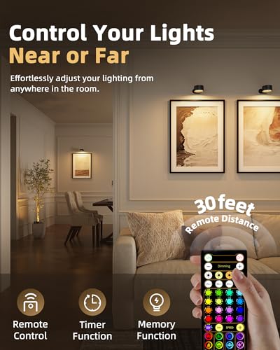 Picture Lights for Wall, 2000mAh Rechargeable Magnetic Art Lights with 3 Color Temps & RGB, Remote Dimmable Battery Operated Wall Light for Bedroom, Living Room, Gallery (Black, 6 Pack) - color: Black