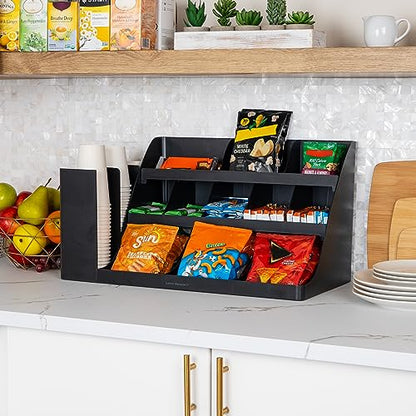Mind Reader Cup and Condiment Station, Countertop Organizer, Coffee Bar, Kitchen, Stirrers, Black - color: Black
