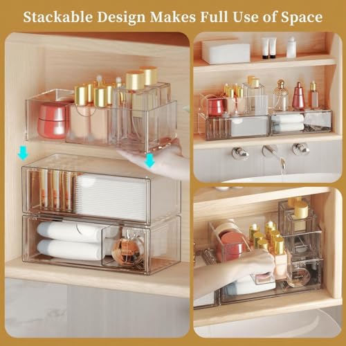 Medicine Cabinet Organizer with Removable Dividers, 3-Tier Stackable Drawer Storage for Bathroom, RV, Vanity, Countertop & Desk - size: 3 Tier Clear