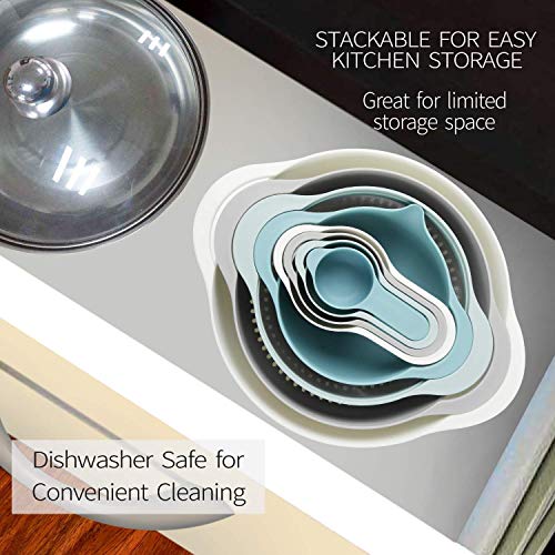 13 Pcs Mixing Bowls Set, RV Camping Accessories Set, Apartment Kitchen Gadget Easy Storage, Inculding Measuring Cups Colander Sifter Large Bowl Whisk Scraper, Great for Cooking and Baking, No BPA - color: Light Blue-1