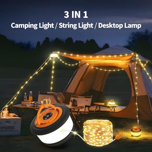 2pcs Camping String Lights,2 in 1 Upgraded 32.8FT Rechargeable Tent Lights String with 19 Lighting Modes,Quick Storage camping lights，Portable LED Lamp for Bedroom Yard Decor Christmas (Black&Orange) - style: Orange&Black(2 Pack)