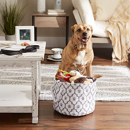 Bone Dry Pet Storage Collection Lattice Paw Print, Small Round, White/Gray - color: White/Gray, size: Small Round