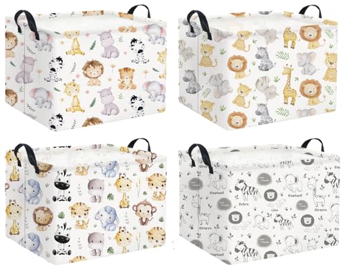 Rectangular Animal Basket Baby Kids Storage Basket for Boys Animal Room Decor Cute Toy Storage Organizer Bins Bedroom(4 Animals Pattern) - color: 4 Animals Pattern