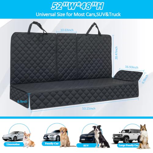 Dog Car Seat Cover for Back Seat Pet Cover for Dogs Waterproof Car Seat Protector Bench Seat Cover, Scratchproof Nonslip Durable Car Seat Covers for SUV,Truck &Cars (Standard Size:52W*48L) - size: 52"W*48"L