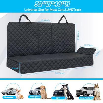 Dog Car Seat Cover for Back Seat Pet Cover for Dogs Waterproof Car Seat Protector Bench Seat Cover, Scratchproof Nonslip Durable Car Seat Covers for SUV,Truck &Cars (Standard Size:52W*48L) - size: 52"W*48"L