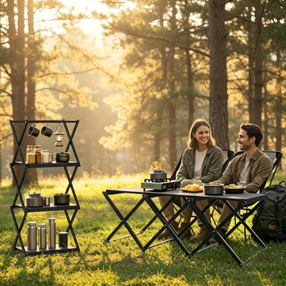 Camping Table and Chairs Set, 2-in-1 Aluminum Folding Table with 3-Tier Storage Rack, Heavy Duty Portable Camp Kitchen for Outdoor, Camping, Hiking, Beach - size: Aluminum Table