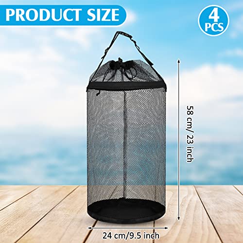 4 Pcs Boat Trash Bags Large Hoop Mesh Trash Can Portable Reusable Trash Pontoon Boat Accessories for Men Mesh Storage Bag for Fishing Kayak Camping Boating Marine Outdoor Storage ATV RV, Black