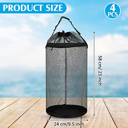 4 Pcs Boat Trash Bags Large Hoop Mesh Trash Can Portable Reusable Trash Pontoon Boat Accessories for Men Mesh Storage Bag for Fishing Kayak Camping Boating Marine Outdoor Storage ATV RV, Black