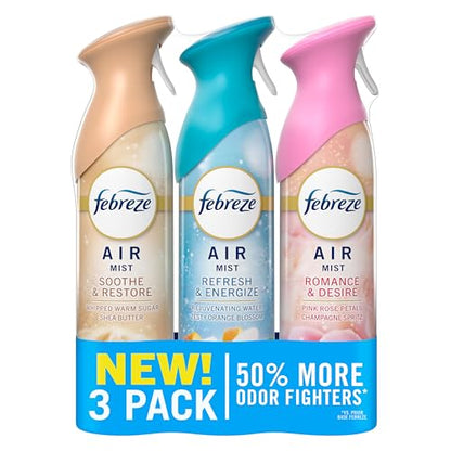 Febreze Air Mist, Air Freshener, Odor Fighting Room Spray, Deodorizer for Home Bathroom Kitchen Office Apartment, Soothe & Restore, Refresh & Energize, Romance & Desire Variety Pack, 8.1oz (Pack of 3) - style: Mood Mix Pack