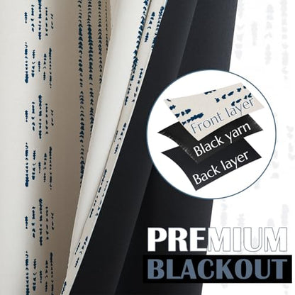 jinchan 95% Blackout Boho Kitchen Curtains 24 Inches Cafe Tier Curtains Bohemian Small Drapes for Bedroom RV Basement Half Window Room Darkening Thermal Insulated 2 Panels Blue on Beige - color: 95% Blackout | Blue on Beige, size: 25"W x 24"L (Pack of 2)