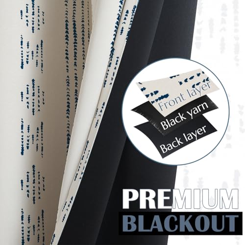 jinchan 95% Blackout Boho Kitchen Curtains 36 Inches Cafe Tier Curtains Bohemian Small Drapes for Bedroom RV Basement Half Window Room Darkening Thermal Insulated 2 Panels Blue on Beige - color: 95% Blackout | Blue on Beige, size: 25"W x 36"L (Pack of 2)