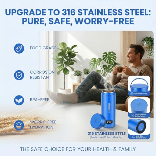 Travel Kettle,Portable Electric Kettle with Temperature Control, Brews Two Cups of Coffee, 316 Stainless Steel Inner Tank, Elegant Blue - color: bule