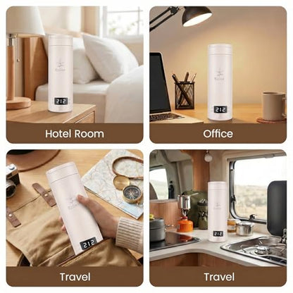 Portable Electric Kettle (120V), small-capacity electric kettle, made of 316-grade stainless steel, 4 temperature settings, with automatic shut-off function, (Cream, 9.05 * 3.15) - color: Cream