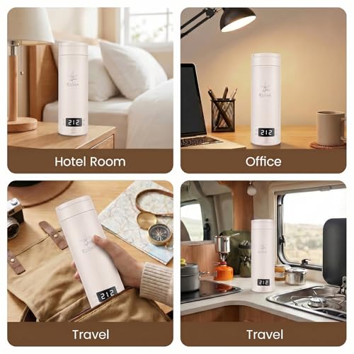 Portable Electric Kettle (120V), small-capacity electric kettle, made of 316-grade stainless steel, 4 temperature settings, with automatic shut-off function, (Cream, 9.05 * 3.15) - color: Cream