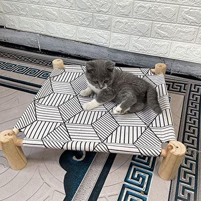 Pozico Cat/Dog Bed Hammock - Wooden Raised Indoor/Outdoor Beds - Breathable Mesh for Small Animals - White Diamond - color: White Diamond