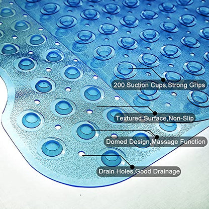 Tree Bud Bathtub Mats for Shower Tub Non-Slip Bath Mat 39 x 16 Inch Extra Long Shower Mat, Bath Tub Mat for Bathroom with Machine Washable, BPA Free for Kids (Clear Blue) - color: Clear Blue