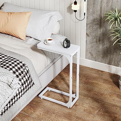 QEEIG Narrow C Shaped Side Table Set of 2 Living Room Sets Slim Couch Tray Tables Skinny Thin Small Modern 7 inch Width, White (017-18WW) - color: B. White, size: 7.1" Width