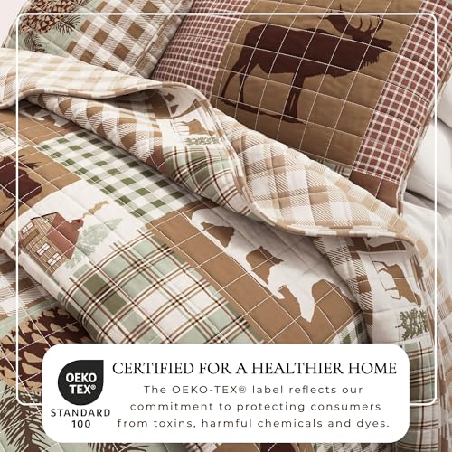 Great Bay Home Lodge Quilt Set - 2-Piece Twin/Twin XL Size Rustic Bedding Set - Lightweight, All-Season, Reversible Bedspread (Hemlock Green/Brown) - color: Hemlock Green/Brown, size: Twin / Twin XL