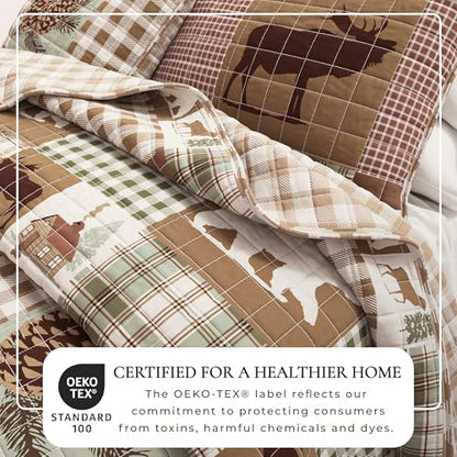 Great Bay Home Lodge Quilt Set - 3-Piece Full/Queen Size Rustic Bedding Set - Lightweight, All-Season, Reversible Bedspread (Hemlock Green/Brown) - color: Hemlock Green/Brown, size: Full / Queen