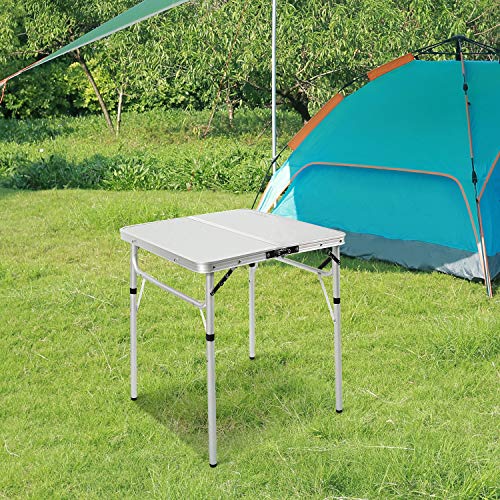 REDCAMP Small Square Folding Table 2 Feet, Portable Aluminum Camping Table Adjustable Height Lightweight for Picnic Beach Outdoor Indoor, White 24 x 24 inch - size: 2-Feet Square (2 heights 10"/27")