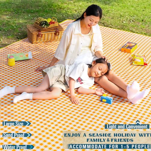 Extra Large Picnic Blanket Beach Blankets, 80''x80'' Picnic Mat Waterproof Sand Proof Foldable Portable for Outdoor Camping Hiking Travel Grass Park Music Festival Lawn Mats (yellow, 80x80 inch) - color: Yellow 80x80 Inch
